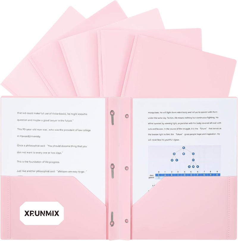 XRUNMIX Two-Pocket-Folders with 3 Prongs, Letter Size Plastic Folders with Pockets and Prongs, Poly Plastic Folders for Office & School. 6 Pastel Colors (Pink - 6 Packs) - Image 1